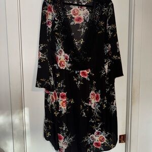 Floral Black Dress with Pink and White Roses